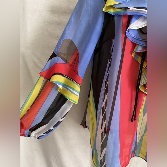 Bisou Bisou Women’s Blouse Size Large Sheer Multicolor Long Sleeve Top - Picture 4 of 7